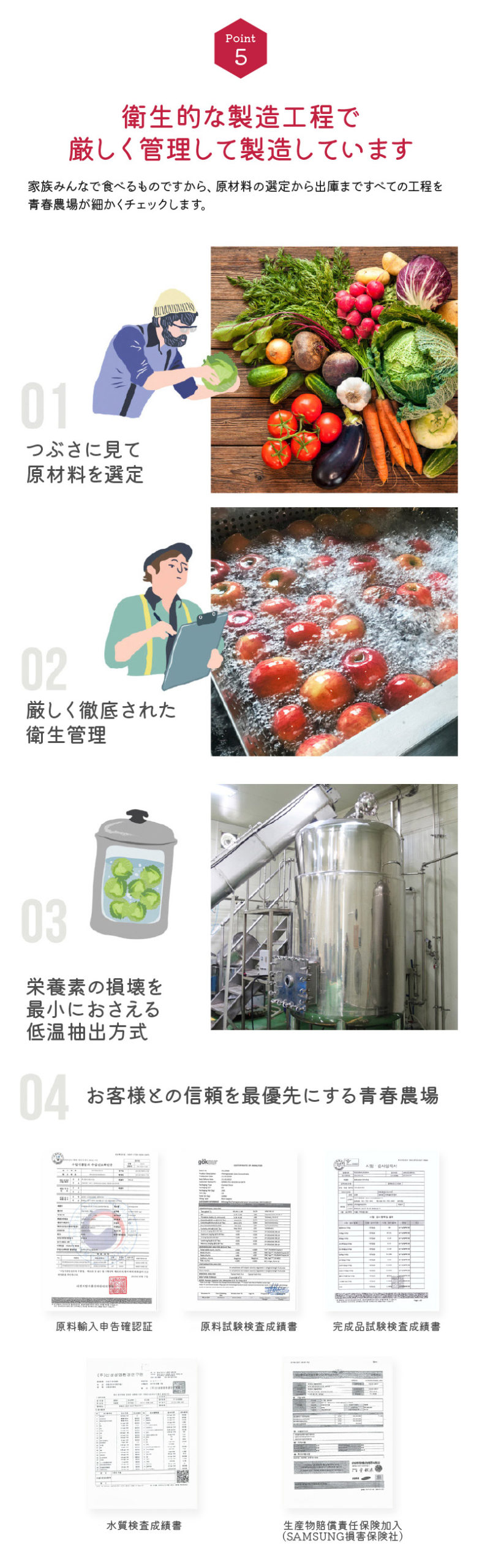 衛生的な製造工程で厳しく管理